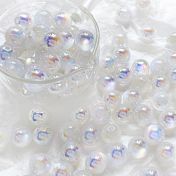 

PandaHall Rainbow Iridescent Plating Acrylic Beads, Round, White, 11.5mm, Hole: 2mm Acrylic Round White