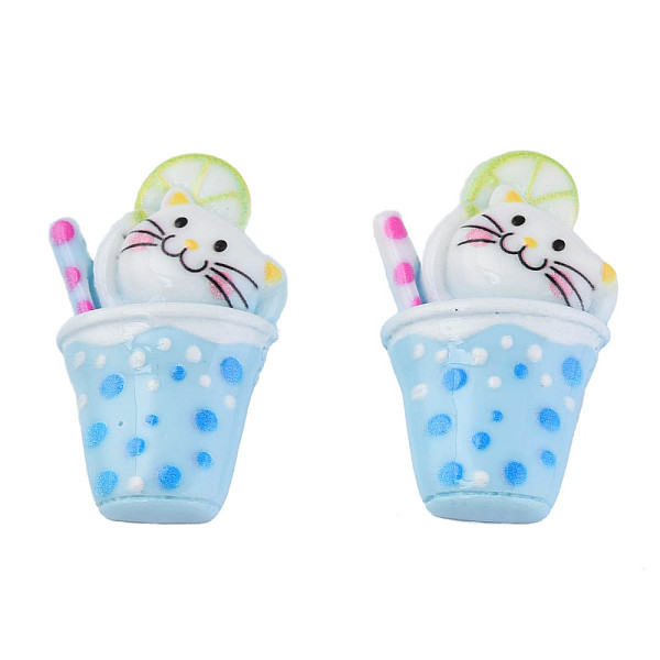 

PandaHall Opaque Resin Cabochons, Cat with Cup, Light Sky Blue, 32x19x6.5mm Resin Cat Shape