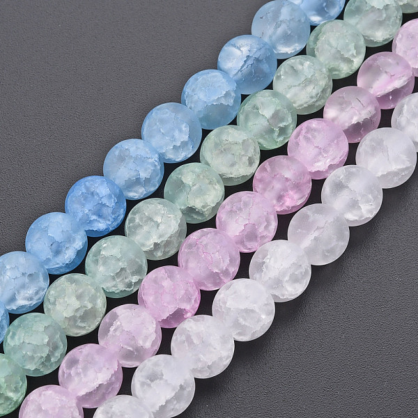 

PandaHall Crackle Glass Beads Strands, Frosted, Round, Mixed Color, 8mm, Hole: 1.2mm, about 50~51pcs/strand, 15.35 inch(39cm) Glass Round..., Multicolor