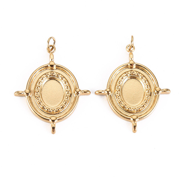 

PandaHall 304 Stainless Steel Pendant Cabochon Settings, with Jump Rings, Oval, Real 14K Gold Plated, Tray: 8x6mm, 24.5x20x2mm, Jump Ring...