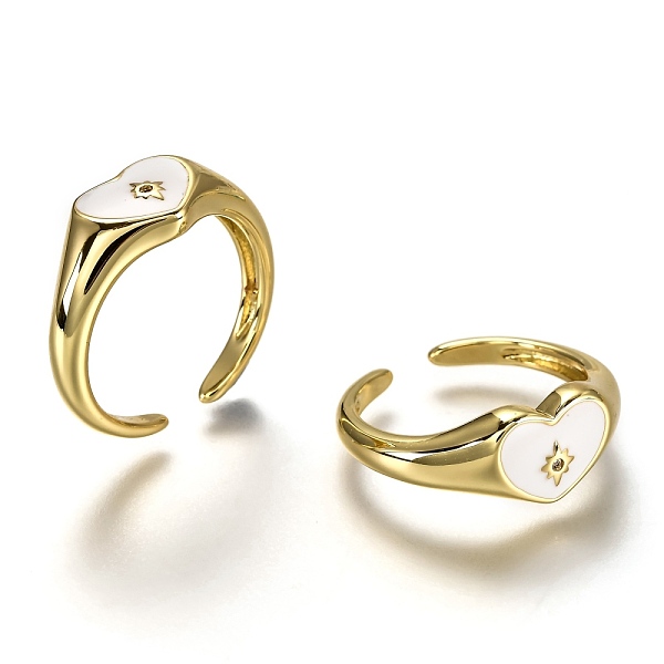

PandaHall Brass Micro Pave Clear Cubic Zirconia Cuff Rings, Open Rings, with Enamel, Heart with Star, Real 18K Gold Plated, Long-Lasting..., White