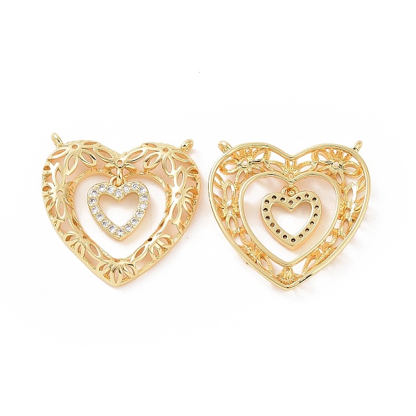 

PandaHall Brass Micro Pave Cubic Zirconia 2-Loop Pendants, Hollow Double Heart with Flower Charm, Golden, 25x24.5x4mm, Hole: 1.2mm..., Clear