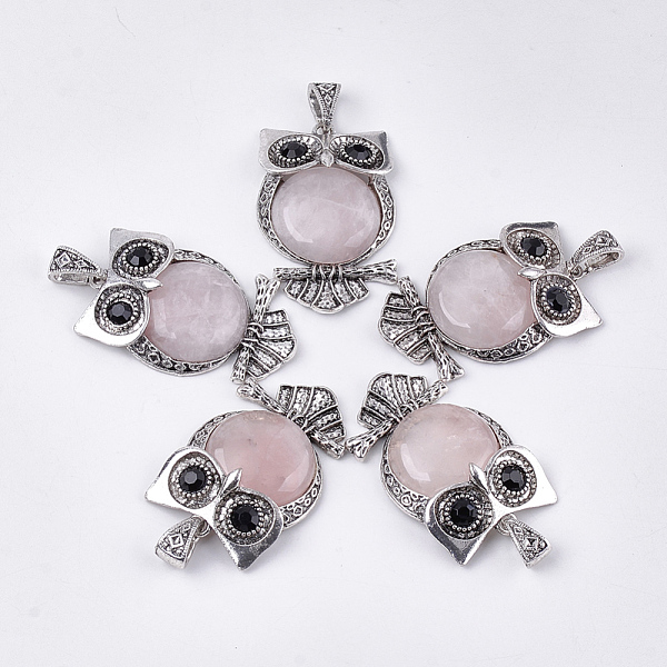 

PandaHall Natural Rose Quartz Big Pendants, with Rhinestone and Alloy Findings, Owl, Antique Silver, 50x32x9.5~10mm, Hole: 4.5x9mm Rose..., Black