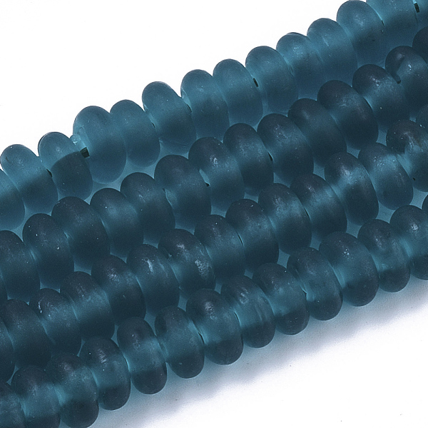

PandaHall Handmade Frosted Lampwork Beads Strands, Rondelle, Dark Cyan, 8x3.5~4.5mm, Hole: 1.5mm, about 108pcs/Strand, 15.75 inch Lampwork...