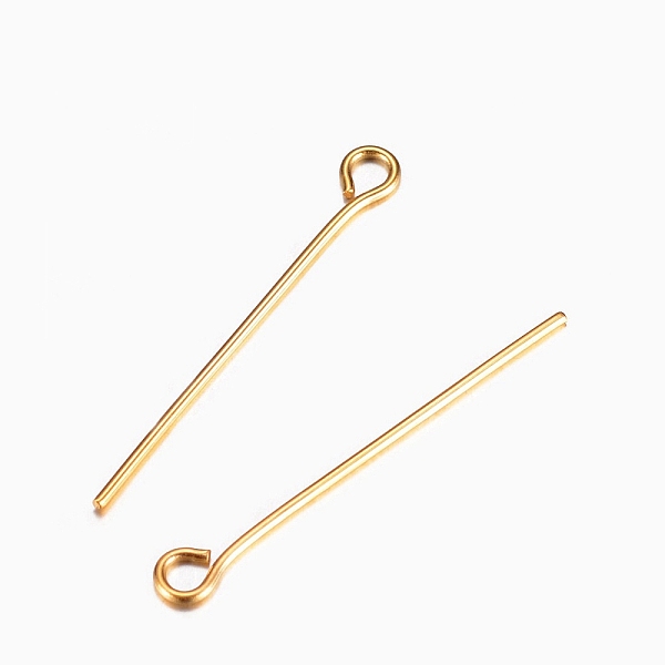 

PandaHall Ion Plating(IP) 304 Stainless Steel Eye Pins, Golden, 50mm, Hole: 1.9x2mm, Pin: 0.6mm 304 Stainless Steel