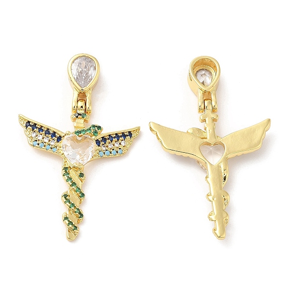 

PandaHall Brass Micro Pave Cubic Zirconia Pendants, Lead Free & Cadmium Free, Cross with Snake Charms, Real 18K Gold Plated, 46x29x5mm, Hole..., Multicolor