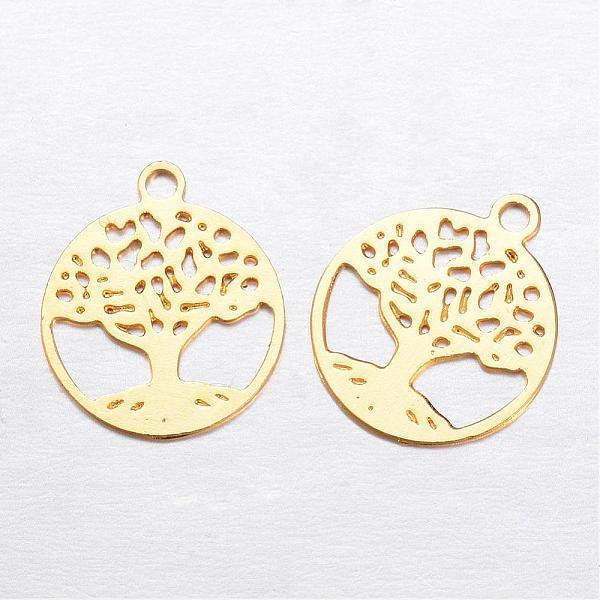

PandaHall Brass Charms, Flat Round with Tree of Life, Golden, 11.5x10x0.3mm, Hole: 1mm Brass Flat Round