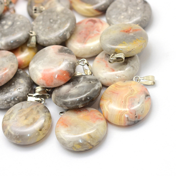 

PandaHall Flat Round Dyed Natural Crazy Agate Pendants, with Platinum Tone Brass Findings, 22~25x19~21x5~7mm, Hole: 2x7mm Crazy Agate Flat...