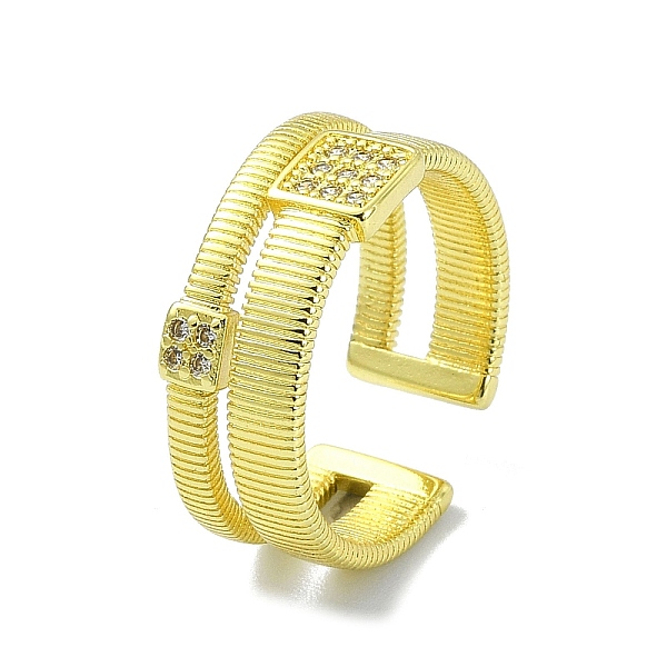 

PandaHall Brass with Cubic Zirconia Open Cuff Ring, Square, Real 18K Gold Plated, Inner Diameter: 19mm Brass Square Clear