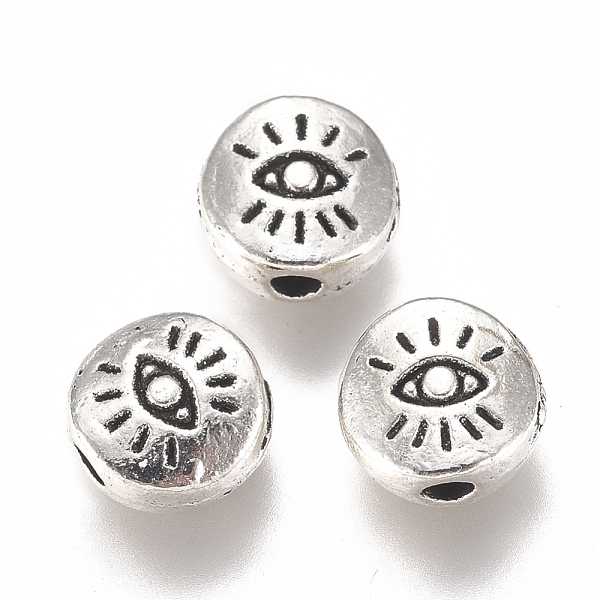 

PandaHall Alloy Beads, Flat Round with Eye, Antique Silver, 6x3mm, Hole: 1mm Alloy Flat Round