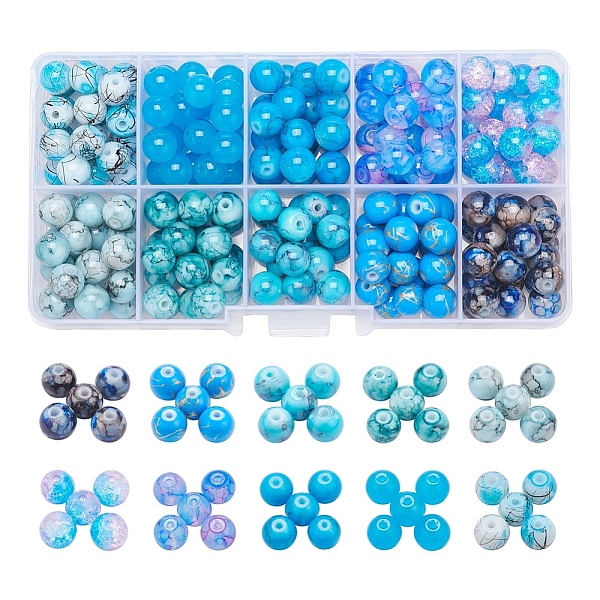 

PandaHall 10 Style Spray Painted & Drawbench Transparent & Baking Painted Glass Beads, Round, Mixed Color, 8~9mm, Hole: 1~1.6mm, about..., Multicolor