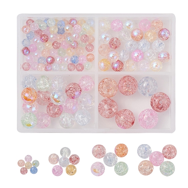 

PandaHall 4 Style Electroplate Crackle Glass Bead Strands, AB Color Plated, Dyed & Heated, Round, Mixed Color, 130pcs/box Glass Round..., Multicolor