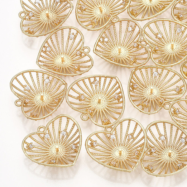 

PandaHall Brass Peg Bails Pendants, with Cubic Zirconia, For Half Drilled Beads, Heart, Real 18K Gold Plated, Clear, 19x20x5.5mm, Hole...
