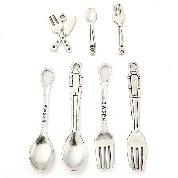 

PandaHall Tibetan Style Alloy Pendants, Spoon Thmem, Antique Silver, 20~54x5.5~11x1.5~2mm, Hole: 1.2~8x1.2~4.5mm, Fit for 1mm Rhinestone..., Multicolor