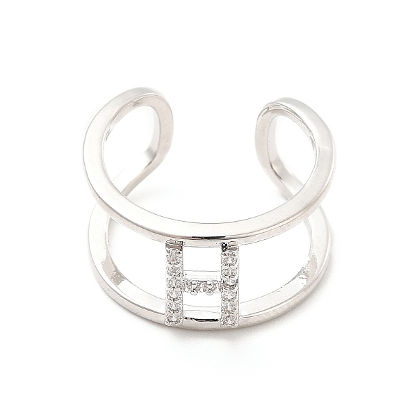 

PandaHall Clear Cubic Zirconia Initial Letter Open Cuff Ring, Platinum Brass Double Line Ring for Women, Lead Free & Cadmium Free, Letter.H...