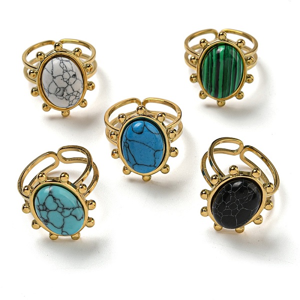 

PandaHall 304 Stainless Steel Open Cuff Rings, Synthetic Malachite & Turquoise Oval Finger Rings for Women Men, Real 18K Gold Plated...