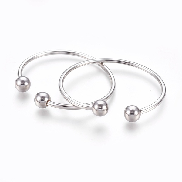

PandaHall 304 Stainless Steel Cuff Bangles, Torque Bangles, End with Removable Round Beads, Stainless Steel Color, 2 inch(5cm)x2-3/8 inch...