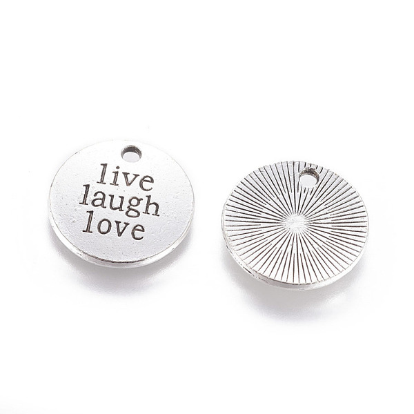 

PandaHall Tibetan Style Alloy Flat Round Carved Word Live Laugh Love Message Pendants, Cadmium Free & Nickel Free & Lead Free, Antique...