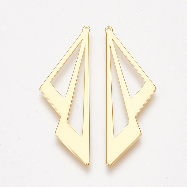 

PandaHall Brass Pendants, Double Triangle, Nickel Free, Real 18K Gold Plated, 39.5x12.5x1mm, Hole: 0.8mm Brass Triangle