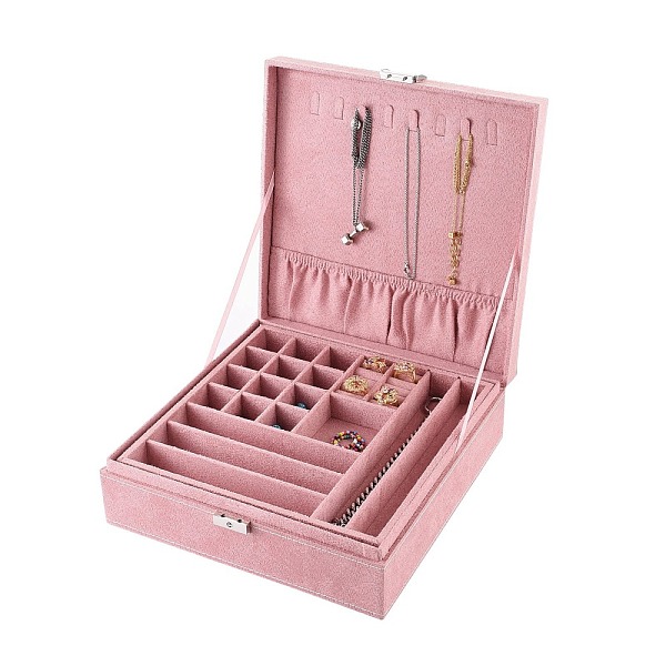 

PandaHall Velvet & Wood Jewelry Boxes, Portable Jewelry Storage Case, with Alloy Lock, for Ring Earrings Necklace, Rectangle, Pink...