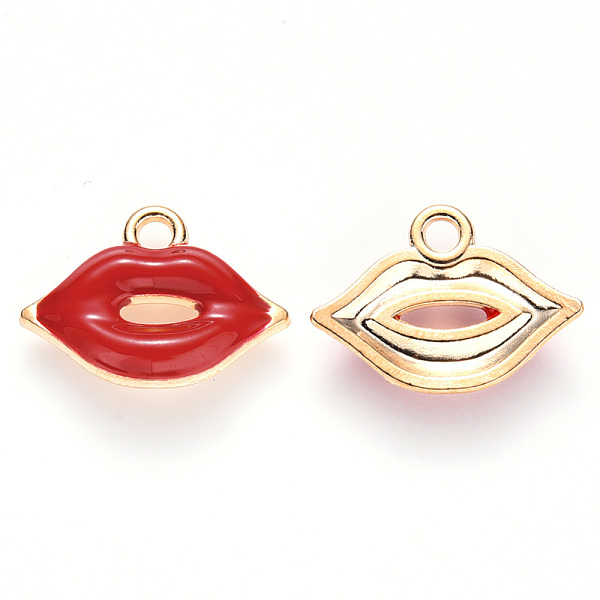 

PandaHall Alloy Enamel Pendants, Makeup Pendants, Lip Shape, Light Gold, Red, 13x18x3mm, Hole: 2mm Alloy+Enamel Lip Red