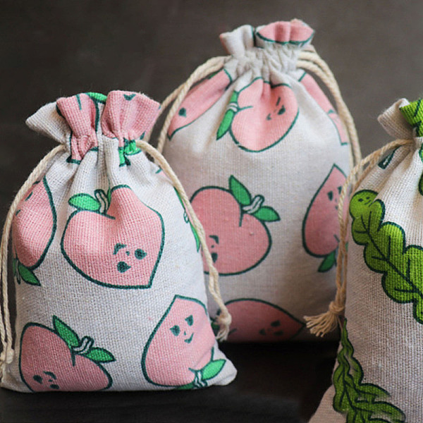Pochettes rectangulaires en coton et lin avec cordon de serrage