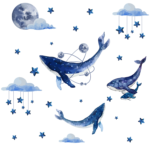 

PandaHall SUPERDANT Blue Whale Wall Stickers Night Sky Wall Decals Blue Clouds Animal Vinyl DIY Art Decor for Baby Nursery Children Bedroom...