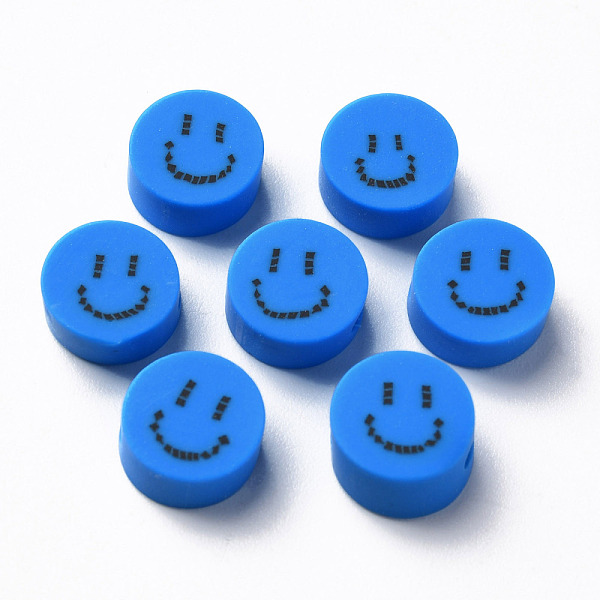 

PandaHall Handmade Polymer Clay Beads, for DIY Jewelry Crafts Supplies, Flat Round with Smiling Face, Steel Blue, 9x4~5mm, Hole: 1.6mm...