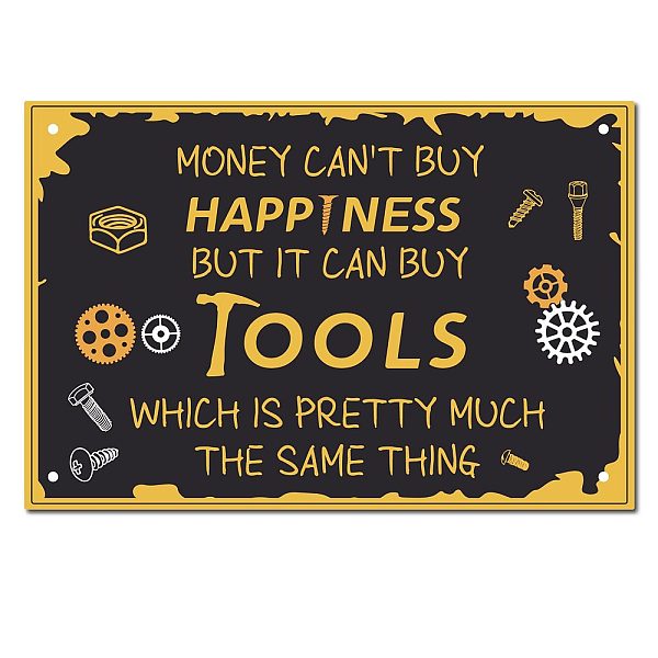 

PandaHall CREATCABIN Tool Metal Vintage Tin Sign Money Can't Buy Happiness But It Can Buy Tools Wall Decor Decoration for Home Wall Art...