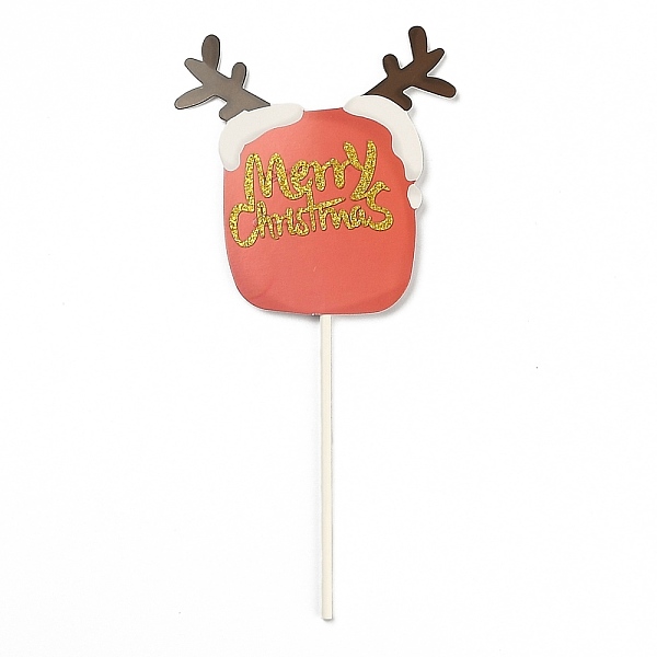 

PandaHall Paper Deer Head Cake Insert Card Decoration, with Bamboo Stick, for Christmas Cake Decoration, Red, 200mm Paper Deer Red