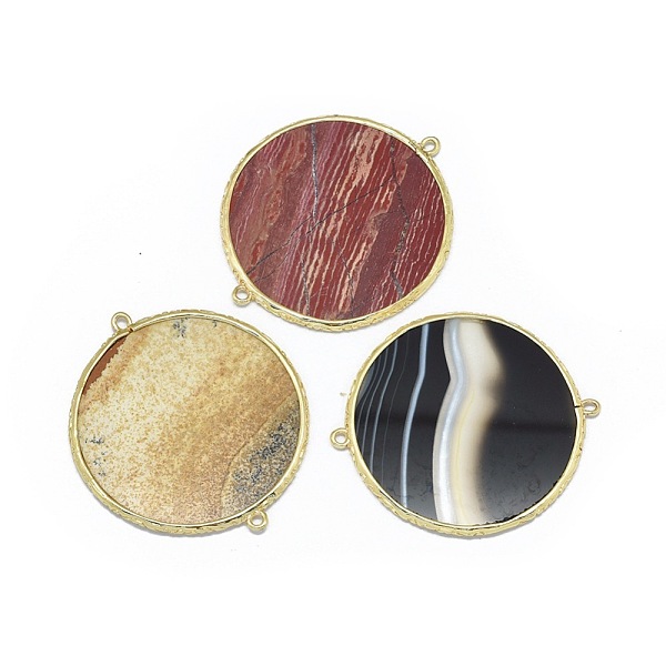 

PandaHall Natural Gemstone Links connectors, with Golden Tone Brass Findings, Flat Round, 47.5~48x41.5~42x2~2.5mm, Hole: 1.6~1.8mm Mixed...