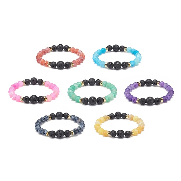 

PandaHall 7Pcs 7 Style Natural Agate(Dyed & Heated) & Weathered Agate(Dyed) & Lava Rock Round Beaded Stretch Bracelets, Gemstone Stackable..., Multicolor