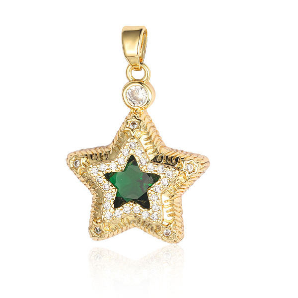 

PandaHall Brass Micro Pave Green Cubic Zirconia Pendants, Star Charms, Real 18K Gold Plated, 24x19x6mm Brass+Cubic Zirconia Star Green