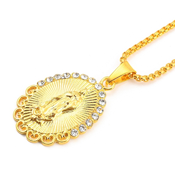 

PandaHall Oval with Virgin Mary Cubic Zirconia Pendant Necklaces with Zinc Alloy Box Chains, Golden, 23.70 inch(60.2cm) Cubic Zirconia Oval..., Clear