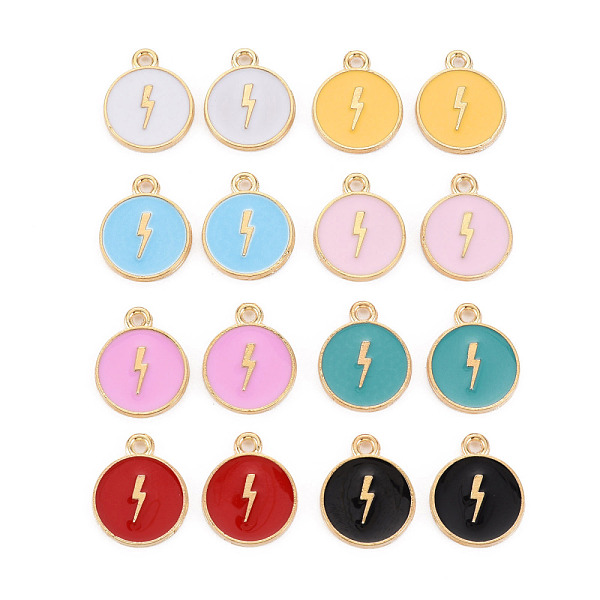 

PandaHall Alloy Enamel Pendants, Cadmium Free & Lead Free, Light Gold, Flat Round with Lightning, Mixed Color, 16x13x2mm, Hole: 1.6mm..., Multicolor