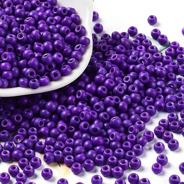 

PandaHall Baking Paint Glass Seed Beads, Round, Indigo, 4x3mm, Hole: 1.2mm, about 7650pcs/pound Glass Purple