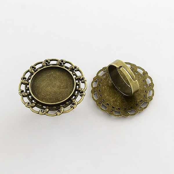 

PandaHall Adjustable Iron Flower Finger Ring Components Alloy Cabochon Bezel Settings, Lead Free & Cadmium Free & Nickel Free, Antique...