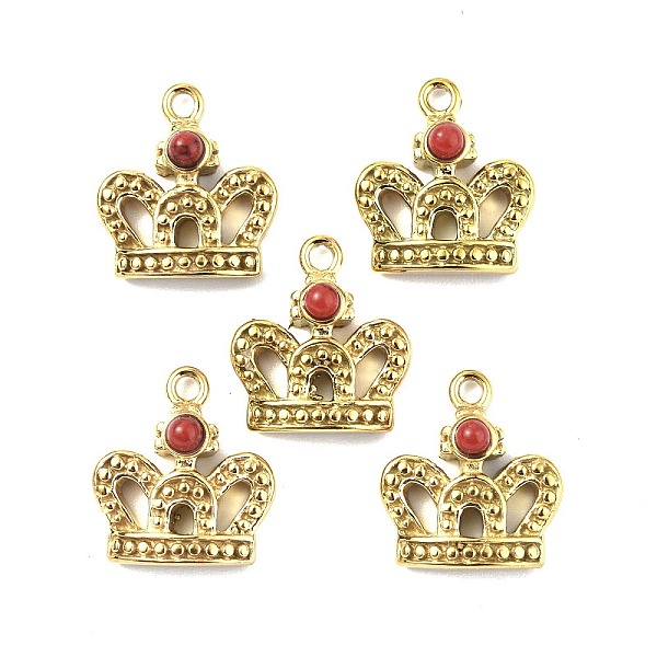 

PandaHall Natural Jade Dyed Crown Charms, with Vacuum Plating Real 18K Gold Plated 201 Stainless Steel Findings, 14.5x13x4.5mm, Hole: 1.5mm...