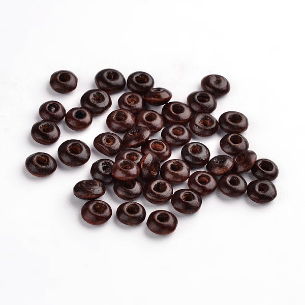 PandaHall Natural Wood Beads, Lead Free, Dyed, Rondelle, Coconut Brown, 6x3mm, Hole: 2mm, about 700pcs/100g Wood Rondelle Brown