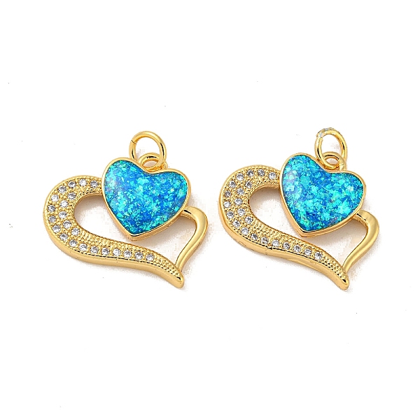 

PandaHall Valentine's Day Brass Micro Pave Cubic Zirconia with Synthetic Opal Pendants, with Jump Ring, Flat Round, Real 18K Gold Plated...