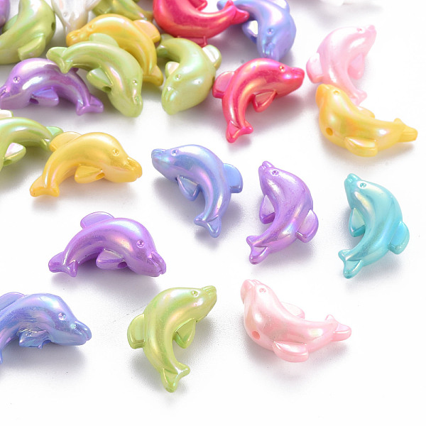 

PandaHall Opaque Acrylic Beads, Dyed, AB Color, Dolphin, Mixed Color, 12x20x8mm, Hole: 1.4mm Acrylic Dolphin Multicolor