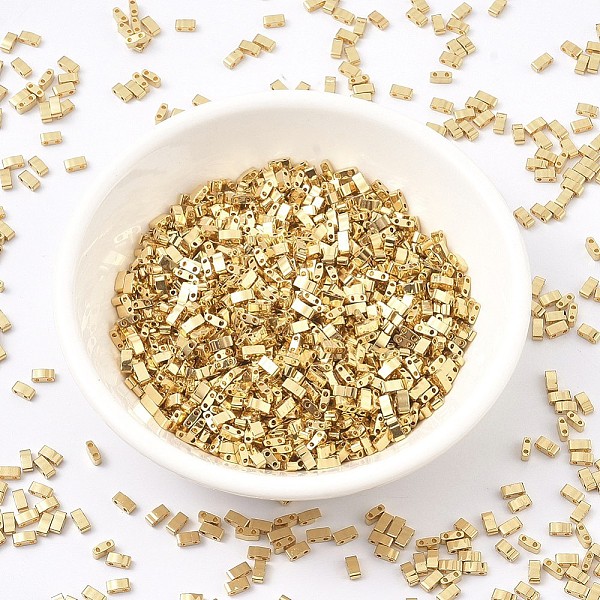 

PandaHall MIYUKI Half TILA Beads, Japanese Seed Beads, 2 Hole, (HTL191) 24k Gold Plated, 5x2.3x1.9mm, Hole: 0.8mm, about 1250pcs/50g Glass...