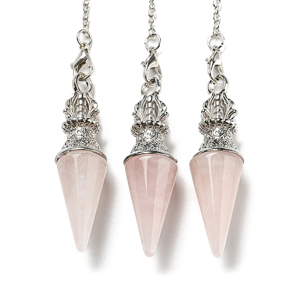 

PandaHall Natural Rose Quartz Pointed Dowsing Pendulums, with Rack Plating Platinum Plated Brass Findings, Cadmium Free & Lead Free, 230mm...