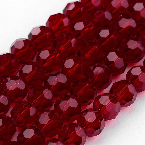 Transparent Glass Bead Strands, Imitate Austrian Crystal, Faceted(32 Facets), Round, Dark Red, 6mm, Hole: 1mm, about 96-98pcs/strand, 20-21 inch