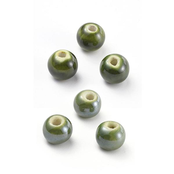 

PandaHall Handmade Porcelain Beads, Pearlized, Round, Olive, 14mm, Hole: 2.5~4mm Porcelain Round Green