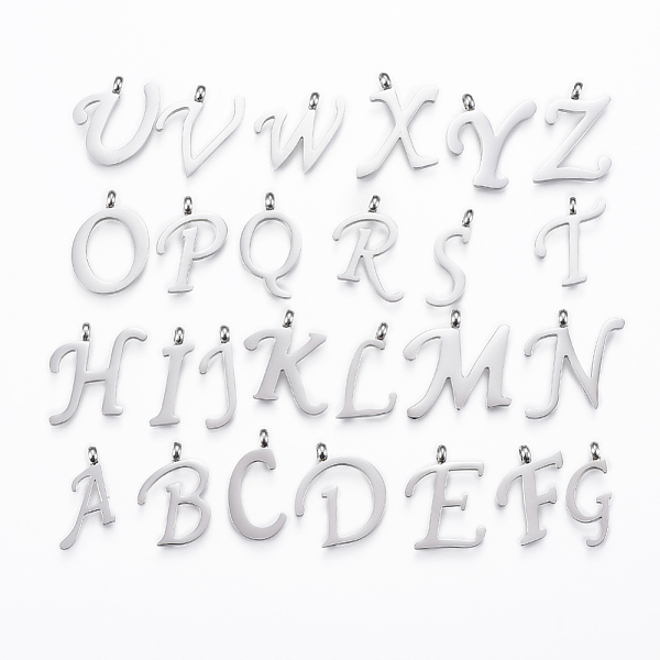 

PandaHall 304 Stainless Steel Alphabet Pendants, Initial Letter A~Z, Stainless Steel Color, 15~19x5.5~19x2mm, Hole: 2mm 304 Stainless Steel...