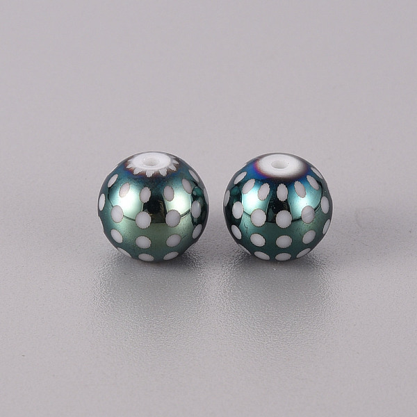 

PandaHall Electroplate Glass Beads, Round with Dots Pattern, Green Plated, 10mm, Hole: 1.2mm Glass Others