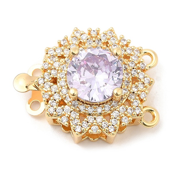 

PandaHall Brass Micro Pave Clear Cubic Zirconia Box Clasps, 2-Strand, 4-Hole, with Lilac Glass Rhinestone, Flower, 16.5x21.5x10mm, Hole..., Purple