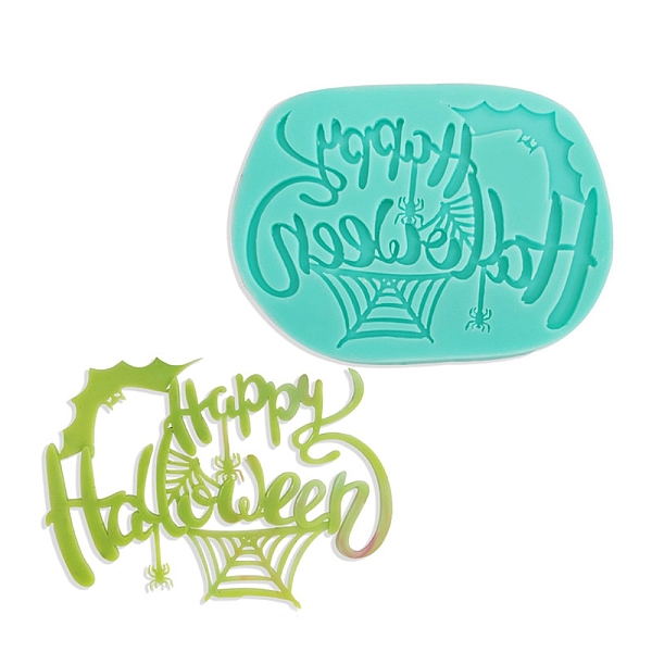 PandaHall DIY Word Happy Halloween Food Grade Silicone Molds, Display Molds, for Chocolate, Candy, UV Resin & Epoxy Resin Halloween Ornament...