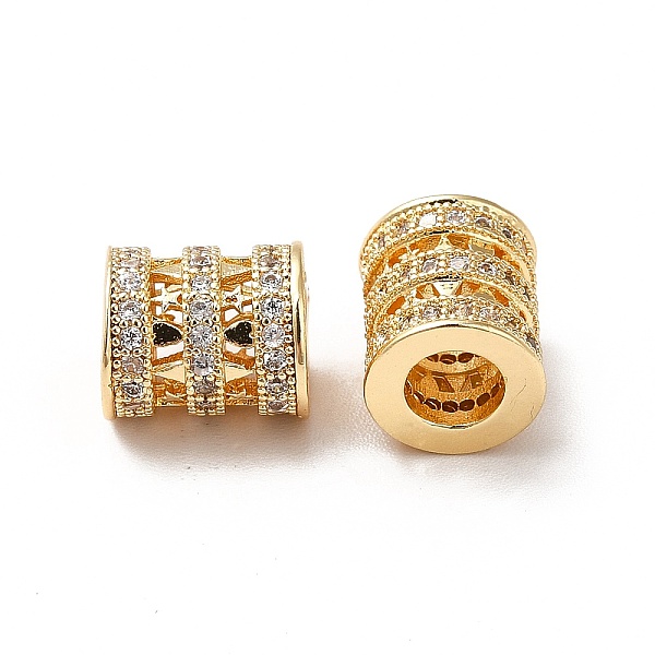 

PandaHall Brass Micro Pave Cubic Zirconia European Beads, Large Hole Beads, Real 18K Gold Plated, Hollow Column with Star & Heart & Triangle..., Clear